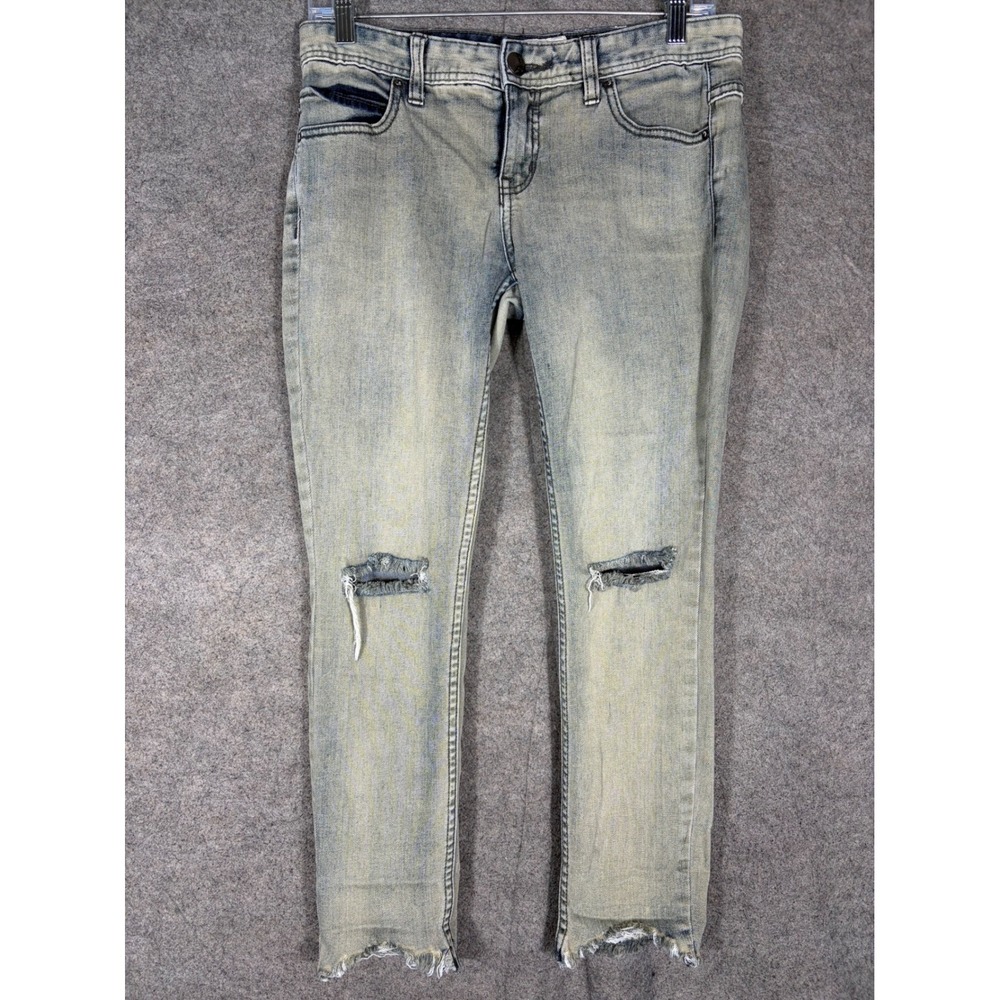 Free People Distressed Skinny Jeans W27 (32x25 fit) Light Acid Wash Raw Hem